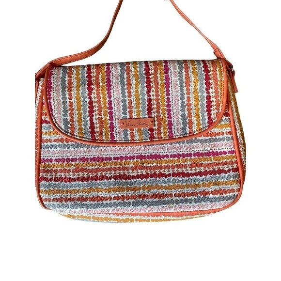 VERA Bradley Purse PINK CONFETTI STRIPE Flap Crossbody Vinyl Shoulder Ba… - Picture 2 of 12